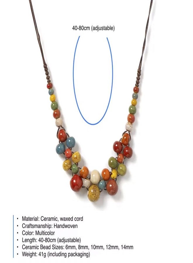 KURTCB Boho Hippie Ceramic Beaded Necklace Bracelet for Women Statement Chunky Bohemian Colorful Beads Strand Necklace Bracelet (Style 1) - Image 5